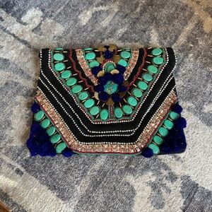 Embellished Black and Turquoise Clutch